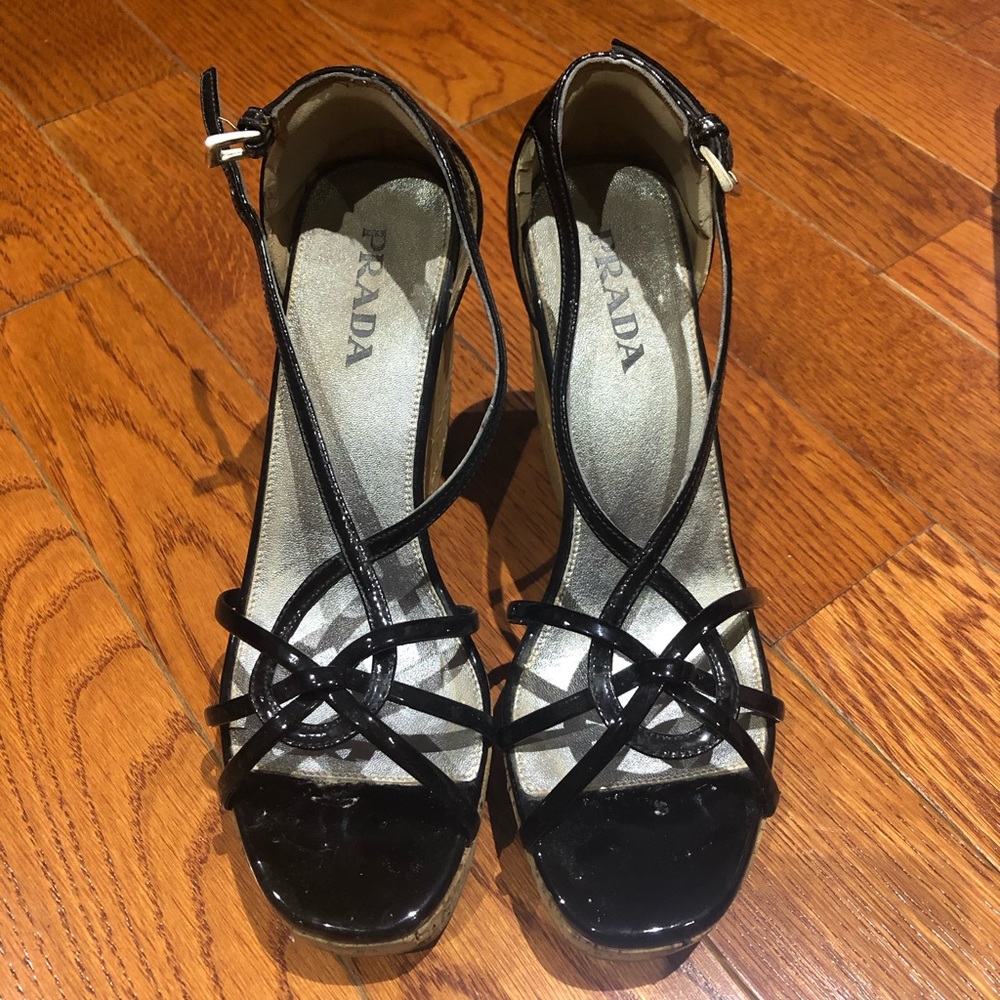 Prada Patent Black Wedges Size 36